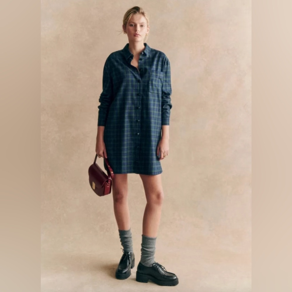 SÉZANE 100% COTTON TARTAN LONG SLEEVE SHIRT DRESS SIZE EU 36/US S ARCHIVAL ITEM